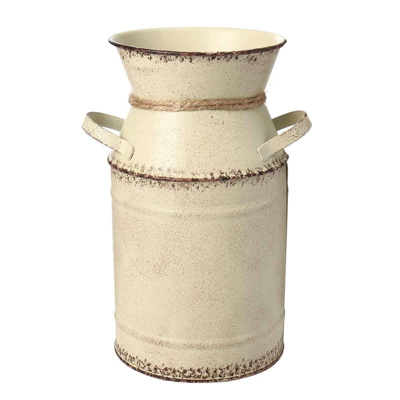 PEPAXON Shabby Metal Vase for Flower Rustic Vase White Vase Pitcher with Handle French Vintage Jug for Home Decoration Wedding Party Metal - Image 2